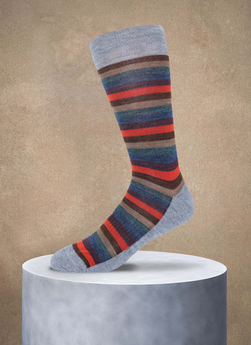 Merino Wool Rugby Stripe Cushion Foot Sock in Grey