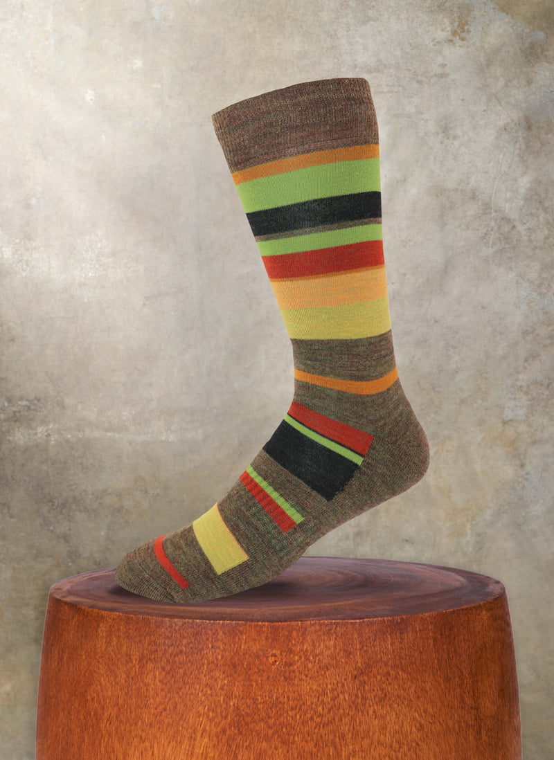 Merino Wool Multi Stripe Cushion Foot Sock in Taupe
