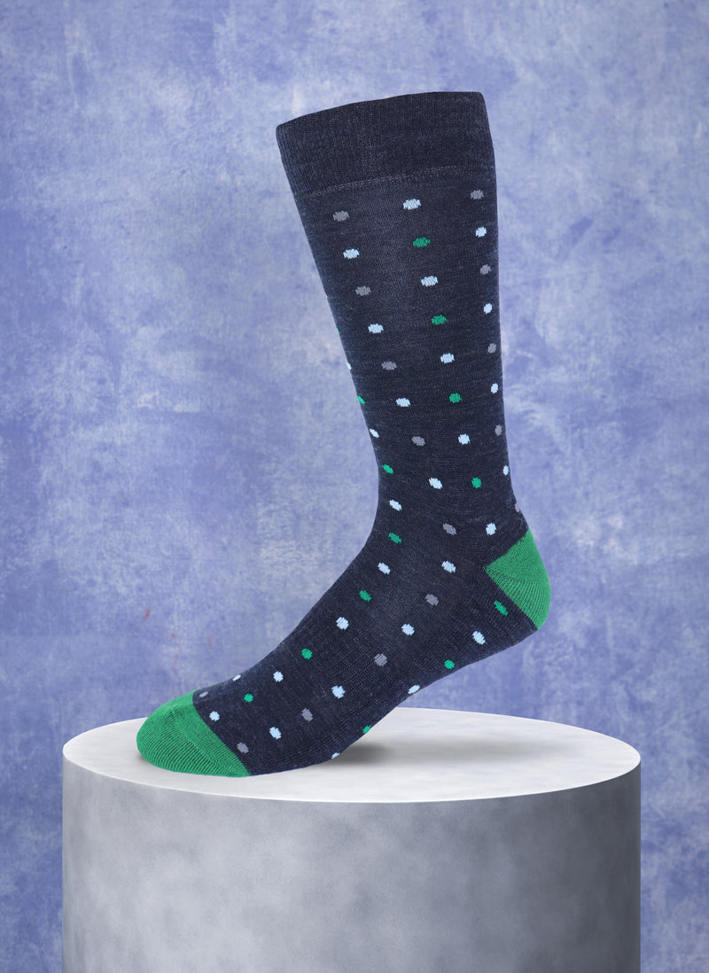 Merino Wool Dots Cushion Foot Sock in Navy