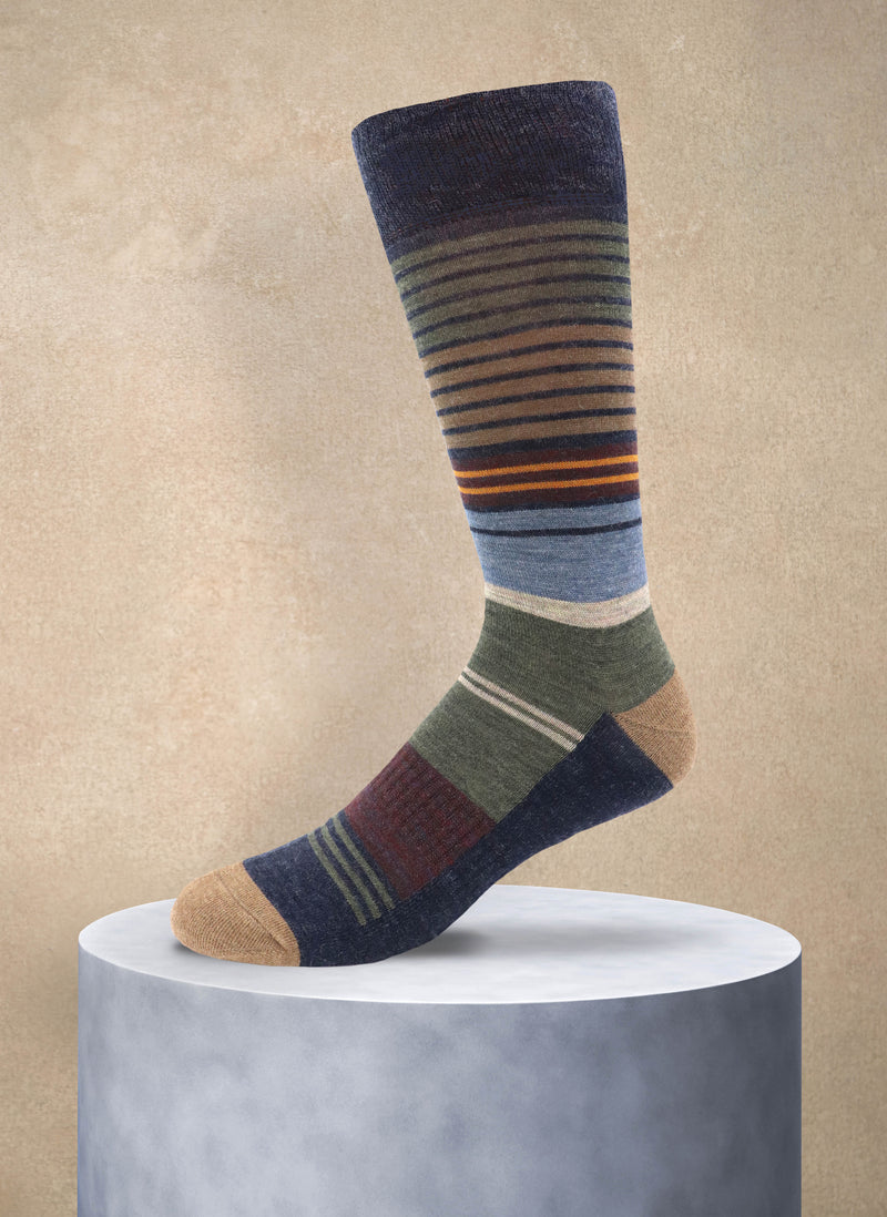 Merino Wool Stripe Cushion Foot Sock in Denim