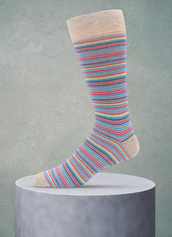 Thin Multi Stripe Sock in Taupe
