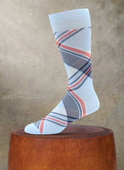 Diagonal Plaid Sock in Light Blue and Red