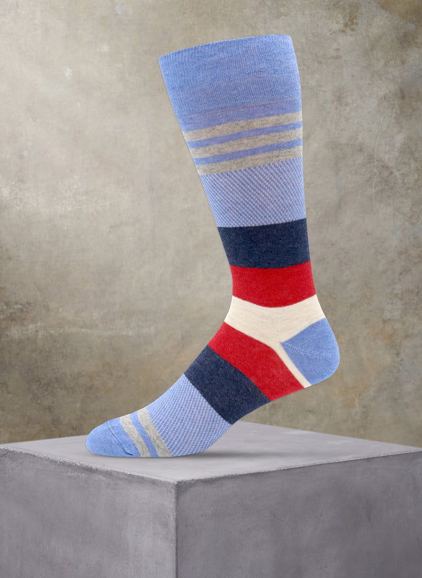 Textured Mélange Stripes Sock in Denim