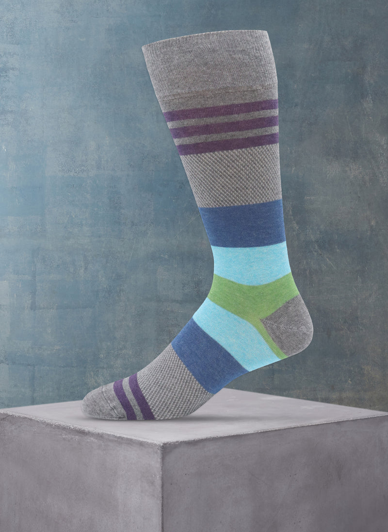 Textured Mélange Stripes Sock in Grey