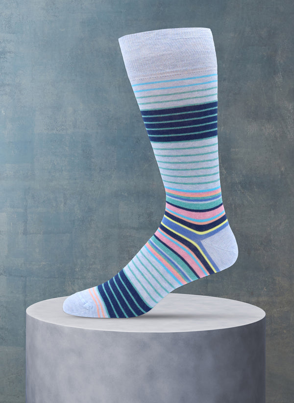 Ankle Stripe Sock in Light Blue Mélange