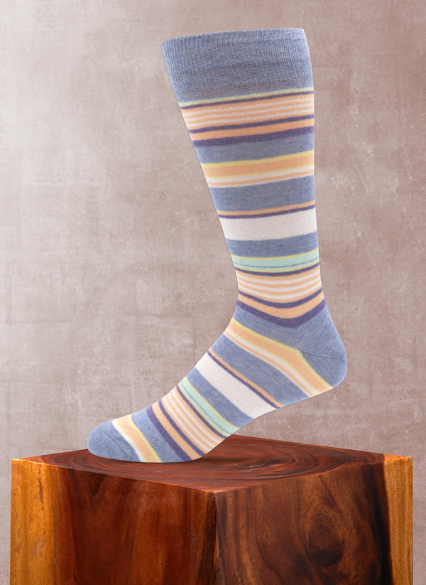 Bright Multi Stripe Sock in Light Blue Mélange