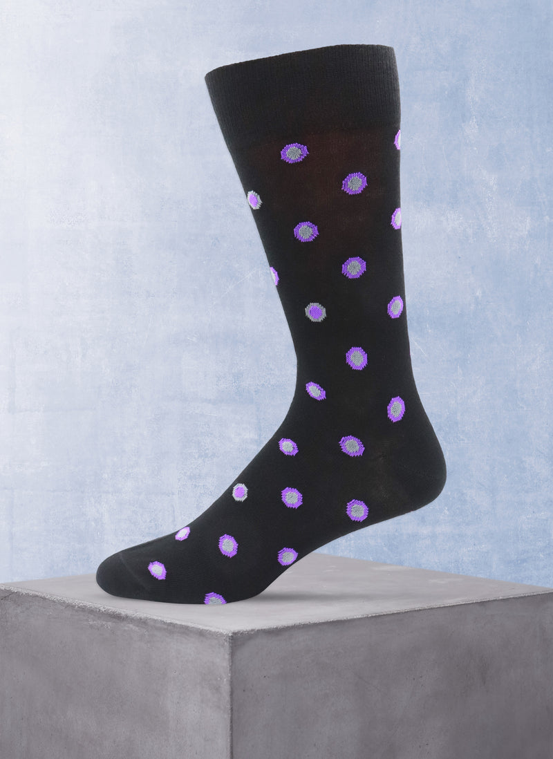 Solid Circle Dot Sock in Black and Purple