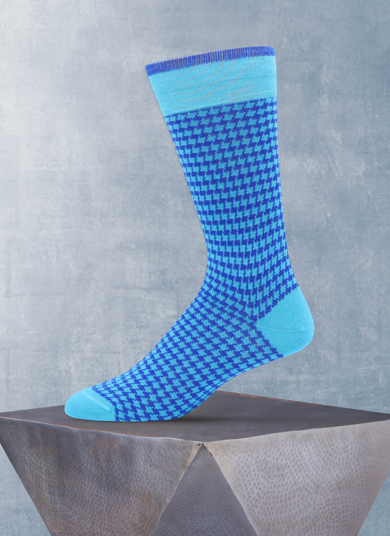 Merino Wool Repeat Houndstooth Sock in Blue