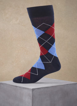 Merino Wool Argyle Sock in Navy and Red