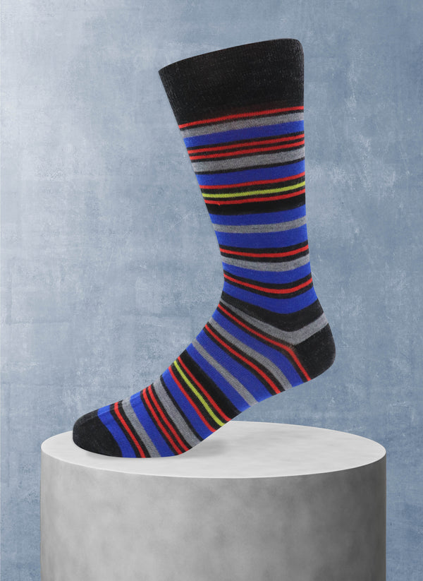 Large Color Block Stripe Sock in Royal Blue