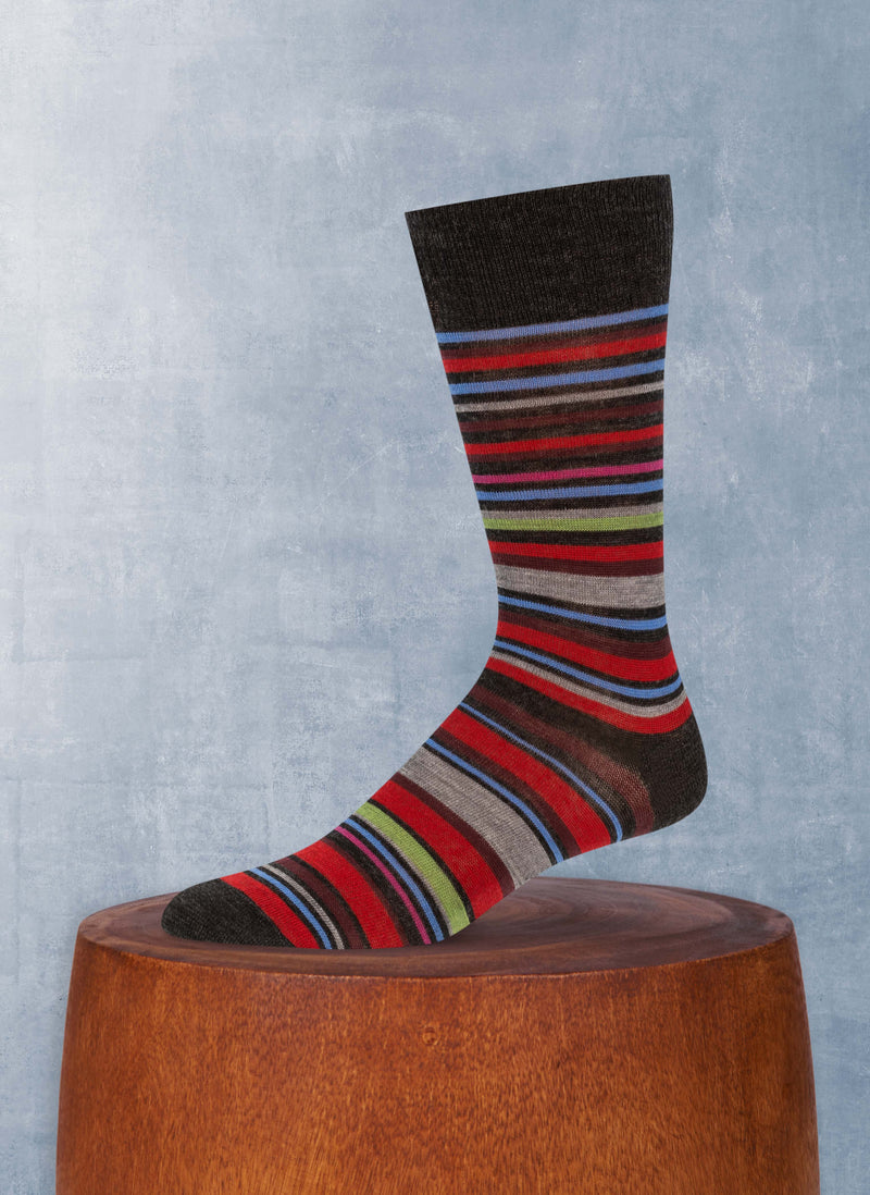 Merino Wool Multi Stripe Sock in Charcoal