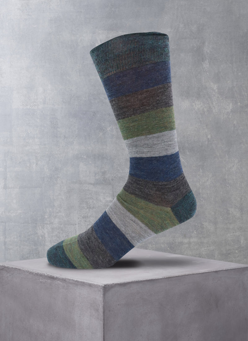 Merino Wool Color Block Stripe Sock in Dark Teal