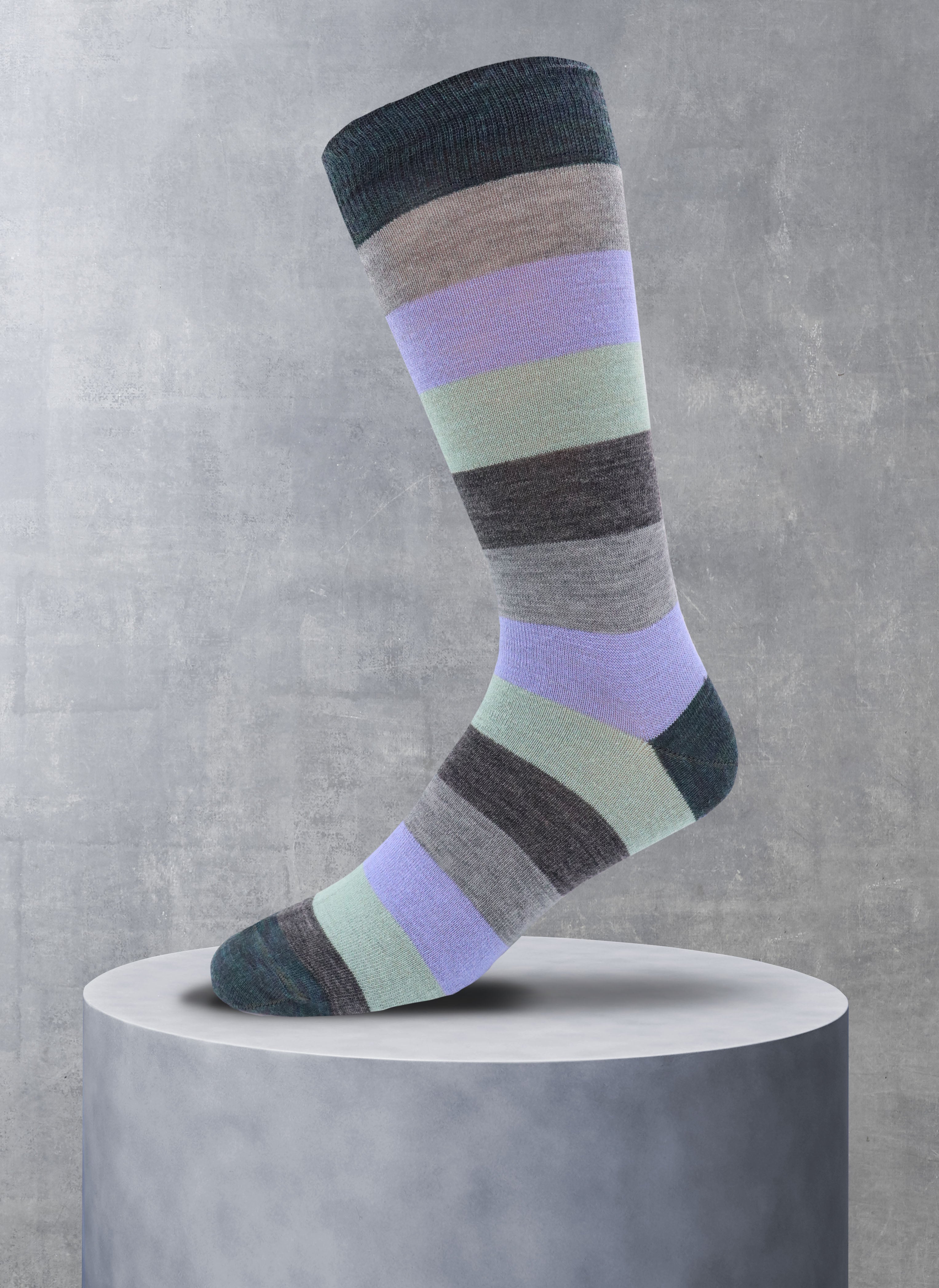Merino Wool Color Block Stripe Sock in Grey & Aqua – Lorenzo Uomo