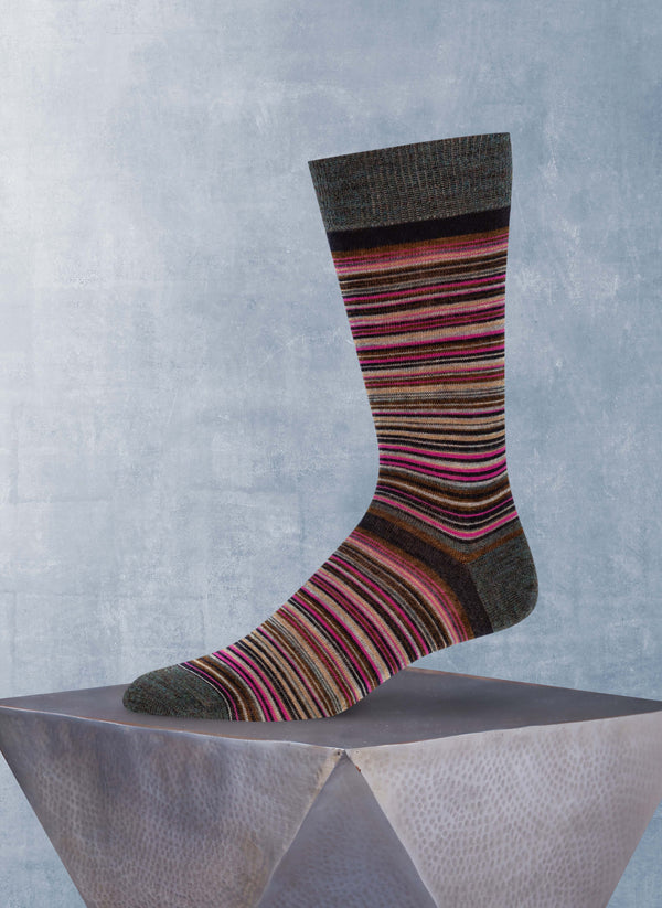 Merino Wool Thin Multi Stripe Sock in Dark Teal