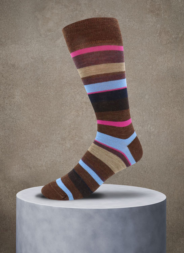 Merino Wool Neutral Multi Stripe Sock in Brown