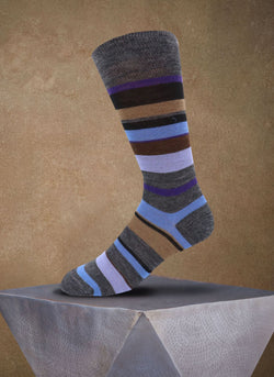 Merino Wool Multi Stripe Sock in Light Grey and Blue