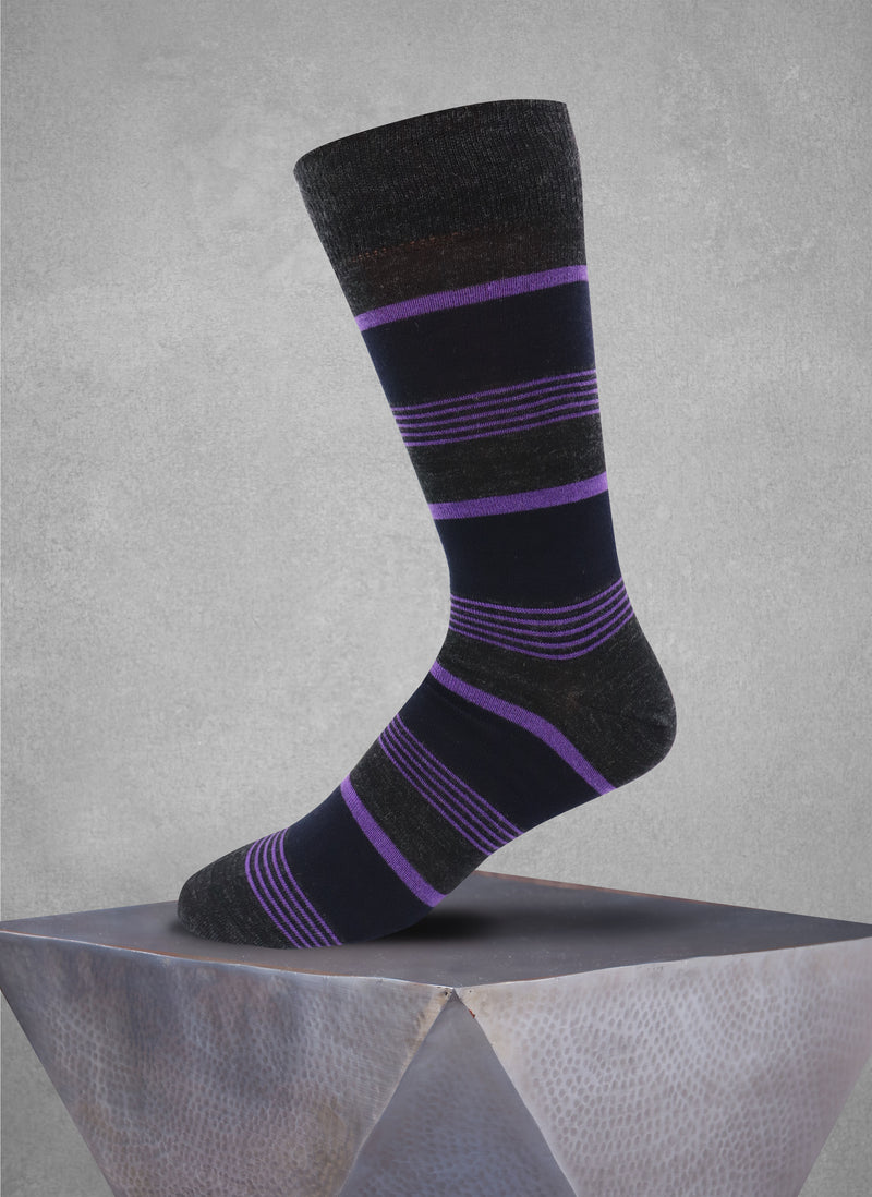 Merino Wool Purple Stripe Sock in Charcoal