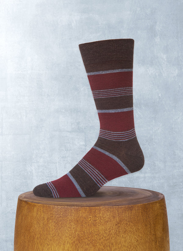 Merino Wool Color Block Stripe Sock in Brown