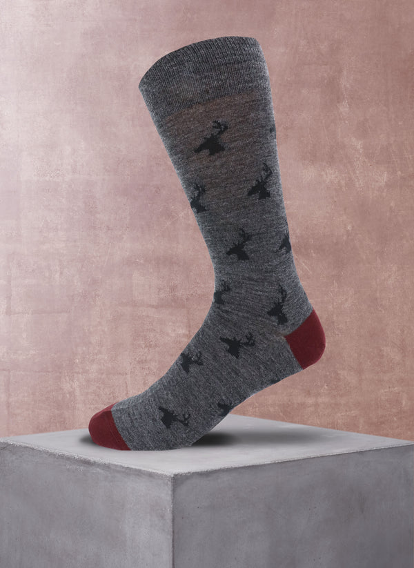 Merino Wool Deer Head Sock in Charcoal