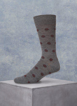 Merino Wool Burgundy Dot Sock in Grey