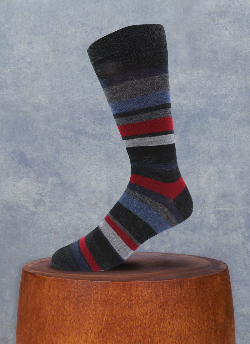 Merino Wool Heathered Stripe Sock in Charcoal