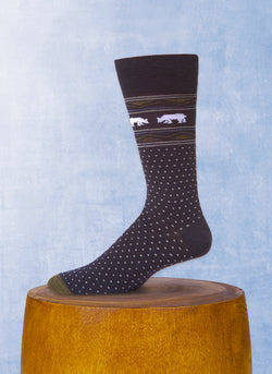 Merino Wool Fairisle Bear Sock in Navy