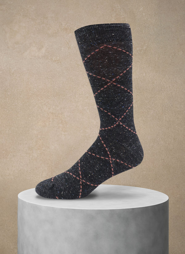 Speckled Raker Argyle Sock in Charcoal