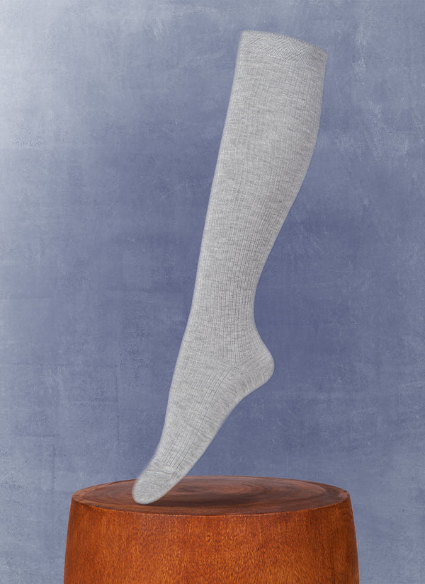 Women's Luxury Viscose Ribbed Knee High Sock in Light Grey