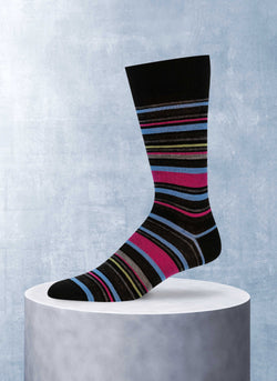 Merino Wool Bright Thin Stripe Sock in Black