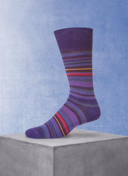 Merino Wool Multi Stripe Sock in Purple