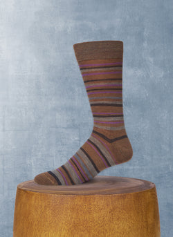 Merino Wool Multi Stripe Sock in Taupe