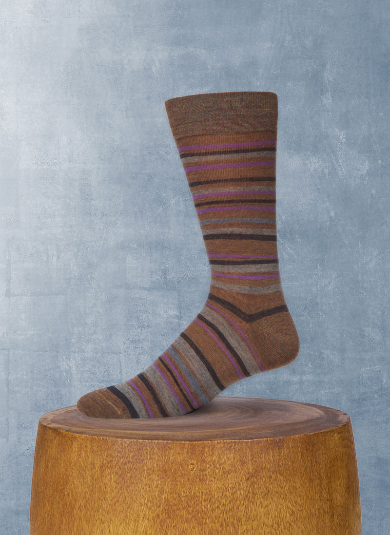Merino Wool Multi Stripe Sock in Taupe
