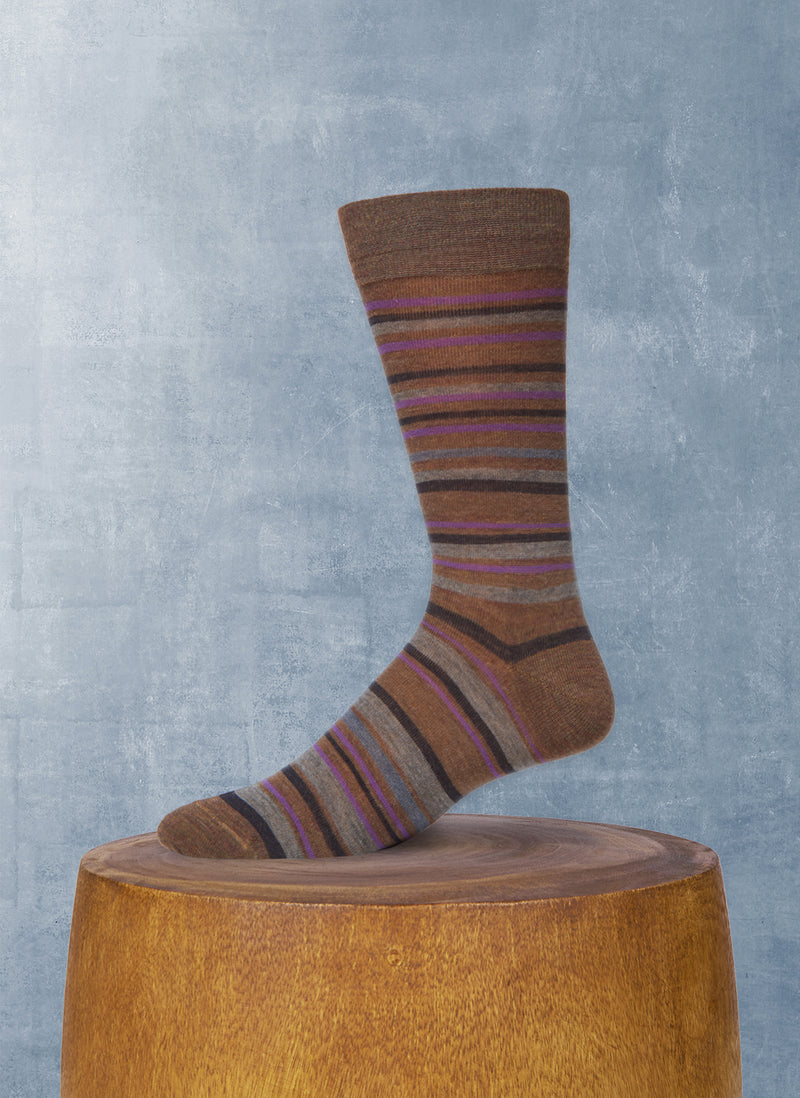 Merino Wool Multi Stripe Sock in Taupe