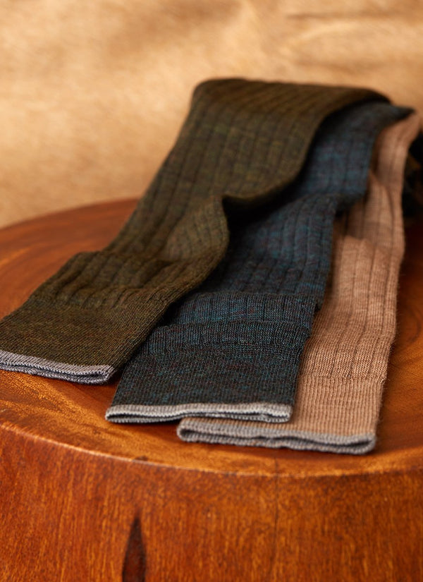 Group image of Softest Merino Long Sock in Ottanio, Olive and Taupe