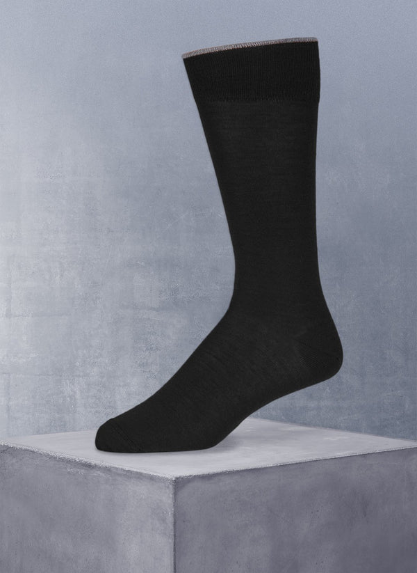 Solid Flat Knit Merino Wool Sock in Black