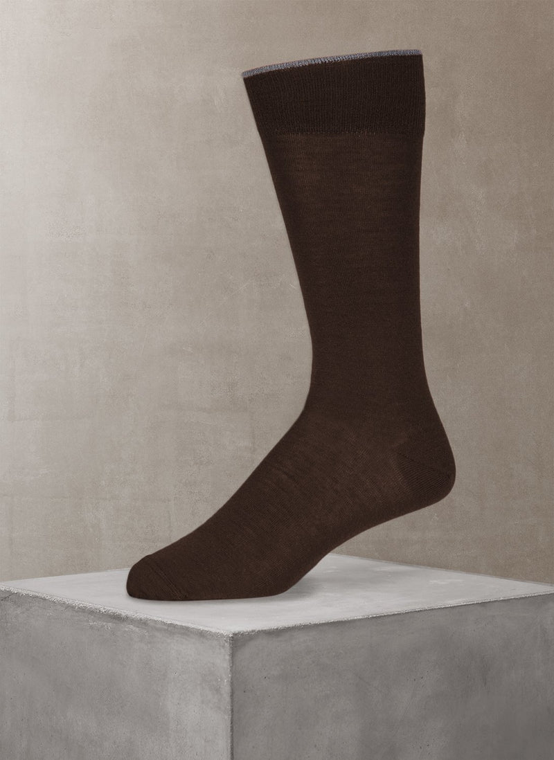 Solid Flat Knit Merino Wool Sock in Brown