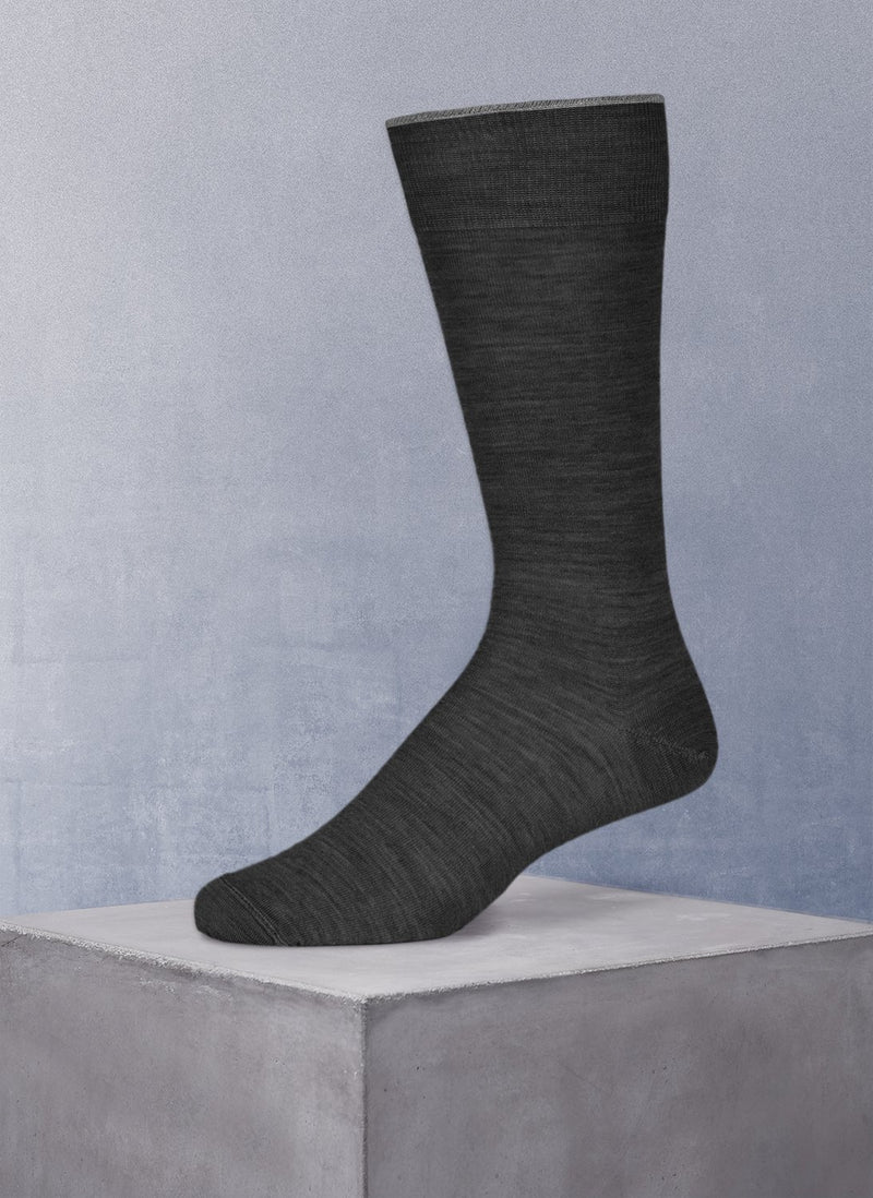 Solid Flat Knit Merino Wool Sock in Charcoal