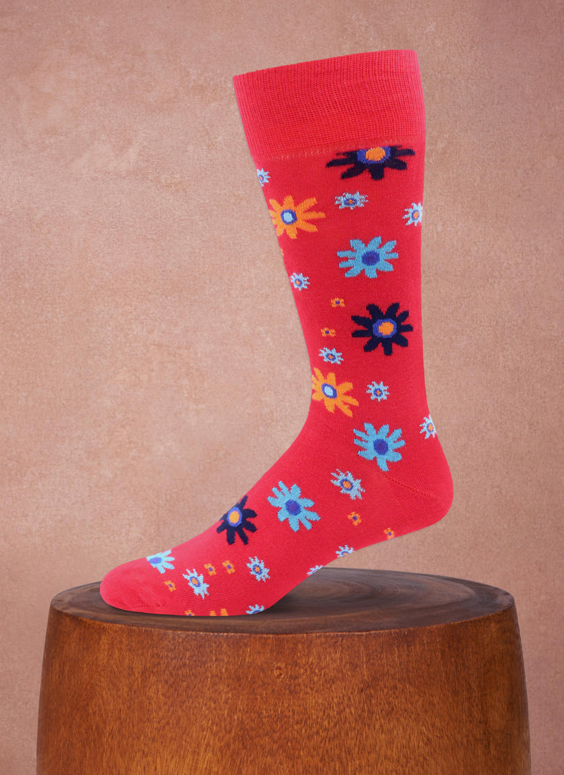 Bright Flower Sock in Red