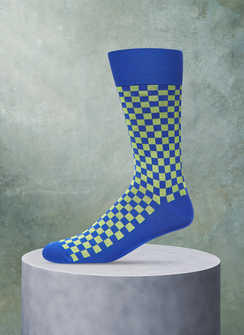 Ribbed Checker Sock in Blue