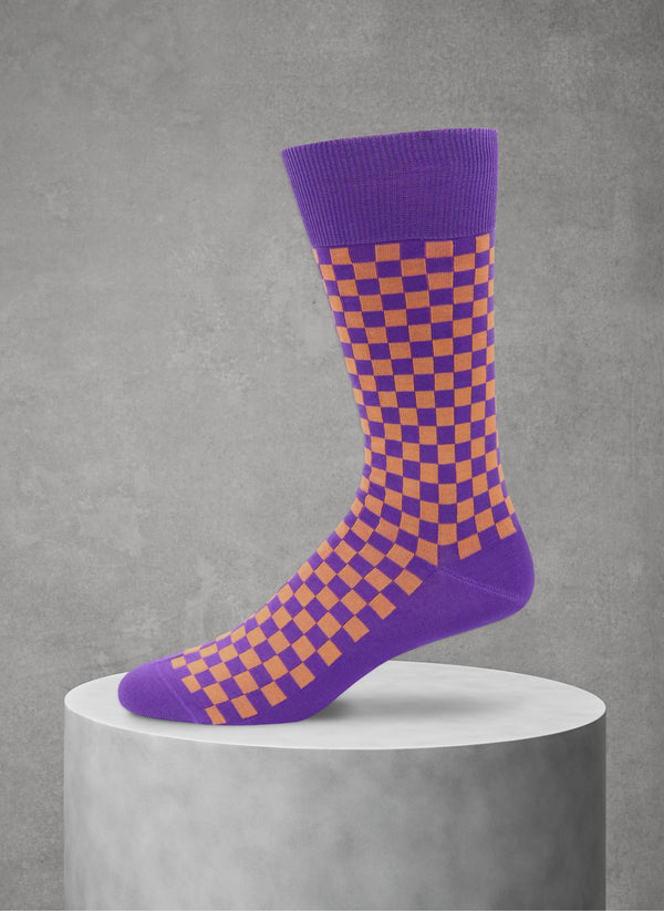 Ribbed Checker Sock in Purple and White