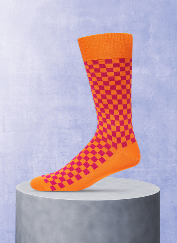 Ribbed Check Sock in Orange