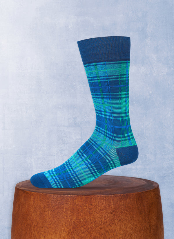 Microplaid Sock in Navy and Green