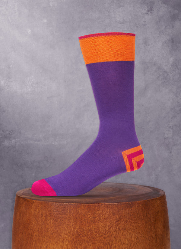 Chevron Heel Sock in Purple and Orange