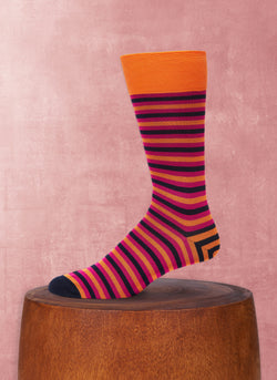 Duo Stripe Sock in Orange and Fuchsia