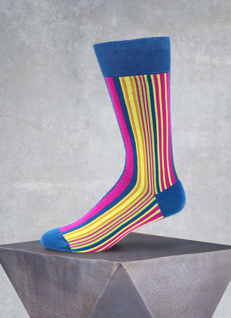 Vertical Multi Stripe Sock in Teal