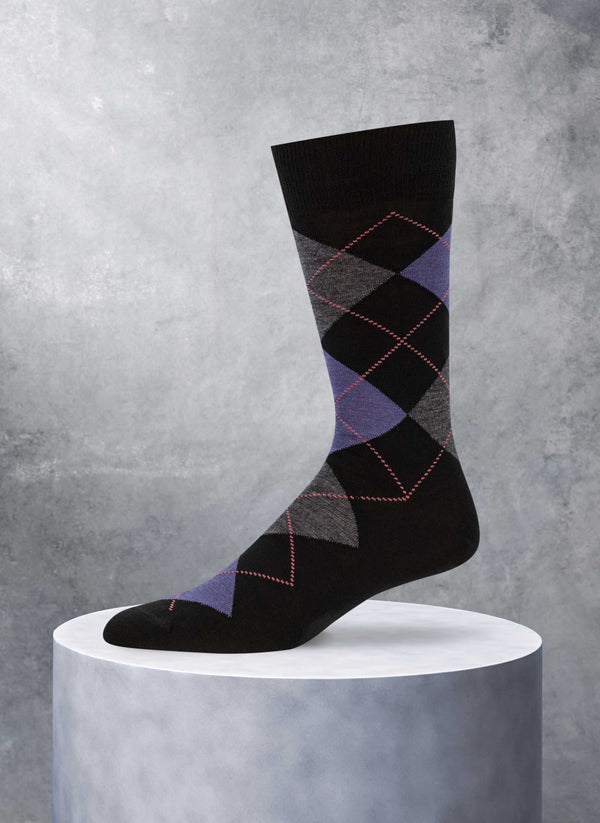 Merino Wool Argyle Sock in Grey and Purple