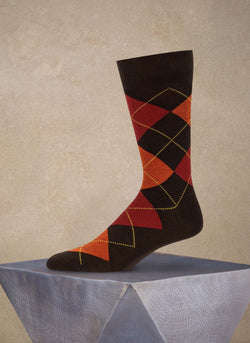 Merino Wool Argyle Sock in Orange and Red