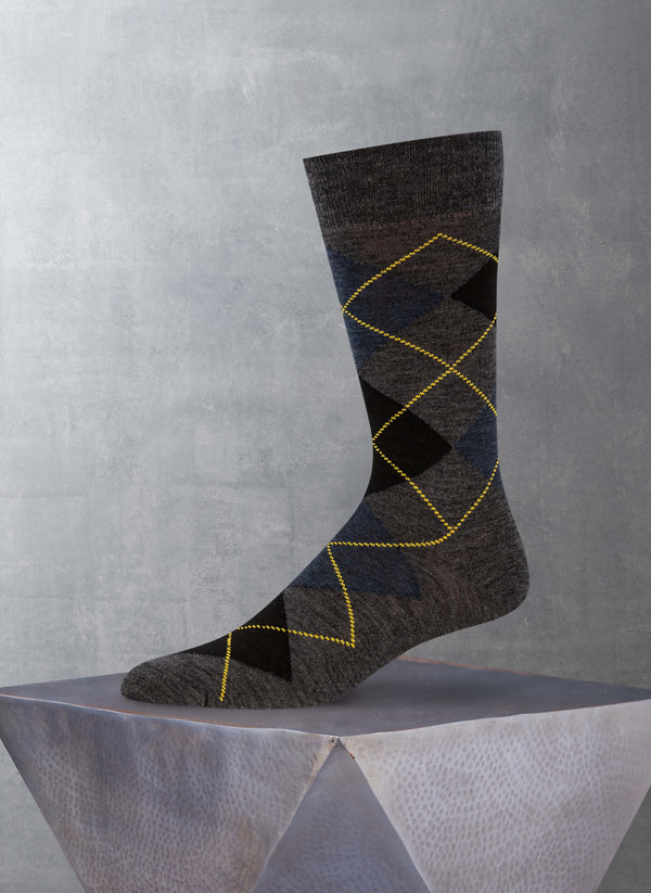 Merino Wool Argyle Sock in Denim and Black
