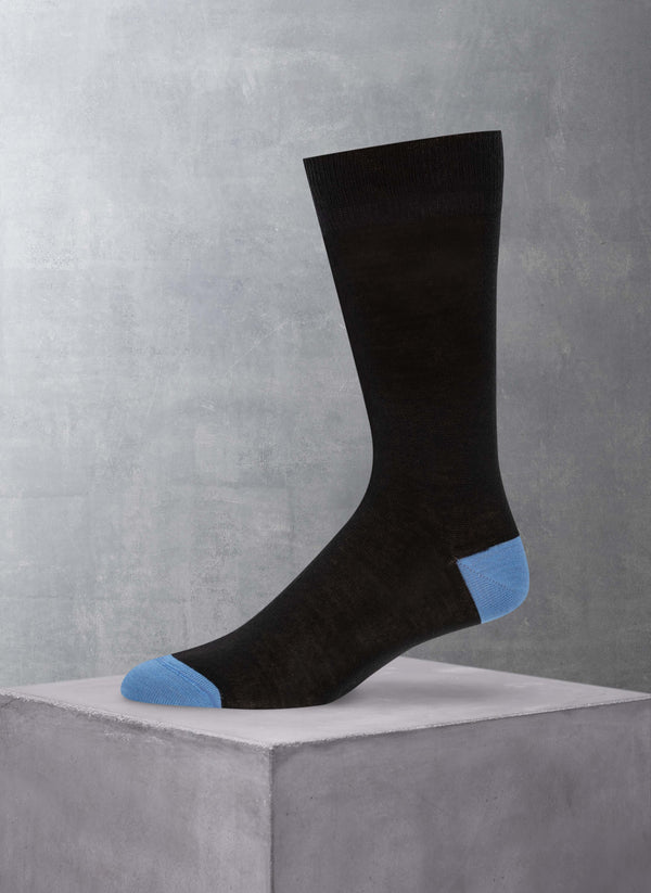 Merino Wool Flat Knit Sock in Black and Baby Blue
