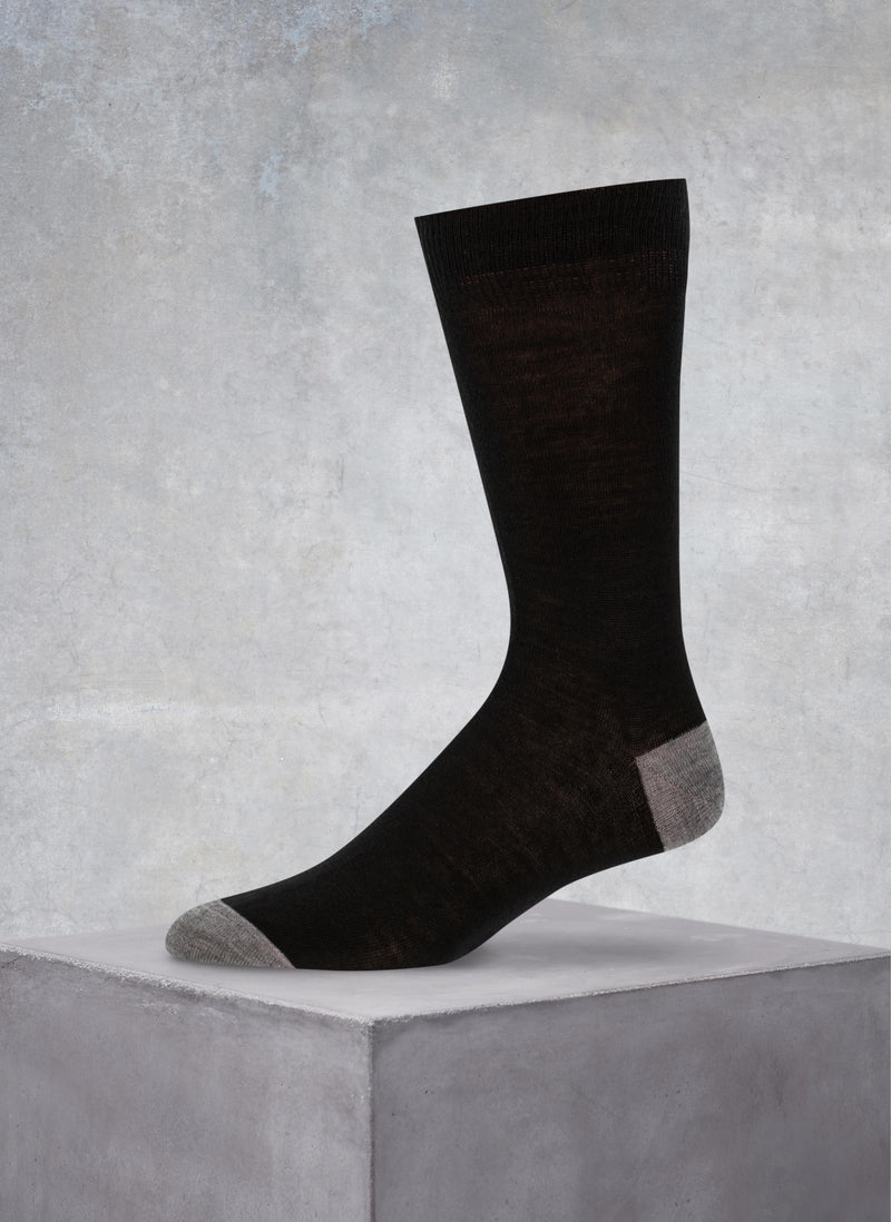 Merino Wool Flat Knit Sock in Black and Grey